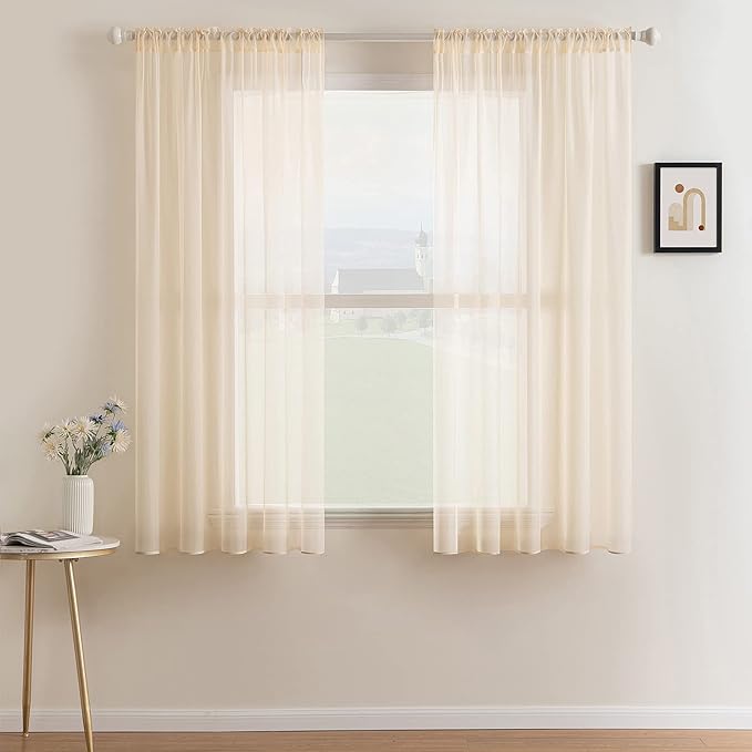 MIULEE Cream Beige Sheer Curtains 38 X 63 Inches, 2 Panels | Sheer Window by MIULEE