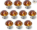 10 Pcs 30mm Silver Plated Base Diamond Shape Crystal Glass Cabinet Knob Drawer Knob Pull Handle Used for Kitchen, Dresser, Door, Cupboard (Amber)