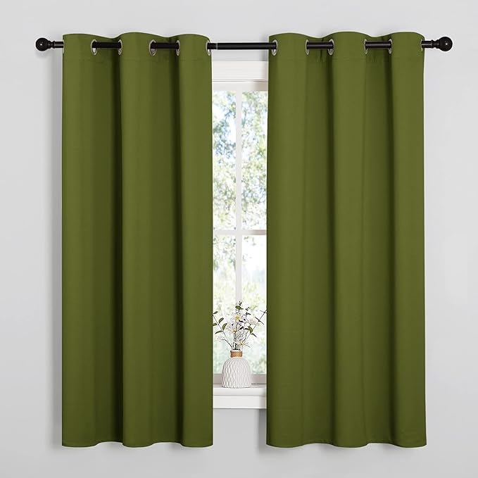 NICETOWN Olive Green Blackout Curtains 48 inches Length for Laundry Room, 2 Panels, 42" Wide, Thermal Insulated Decoration Drapes for Short Window