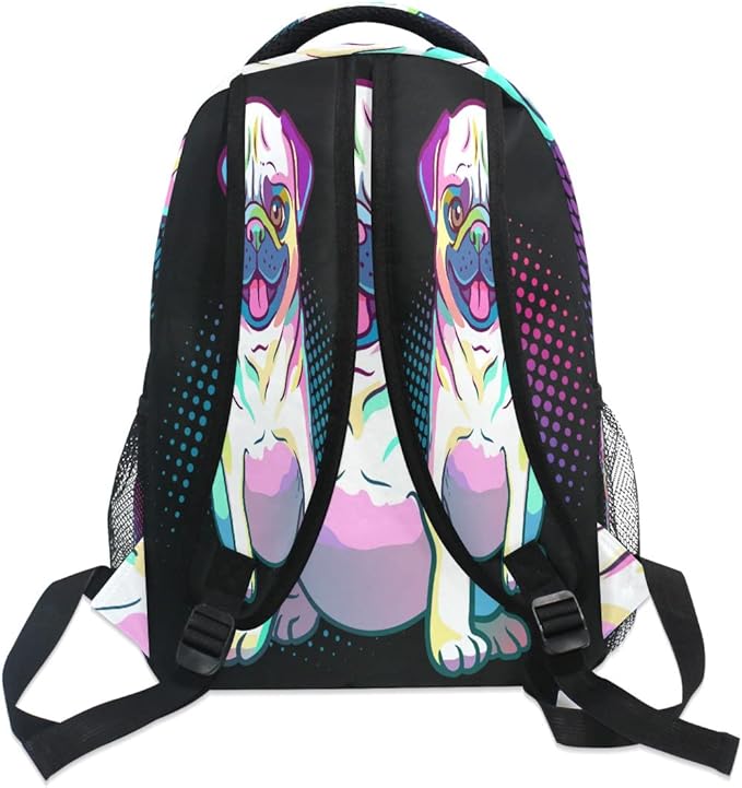 Custom Children's Name School Backpack Personalized Schoolbag Pug Dog Pop Art StyleTravel Bag for Teens Girls Boys