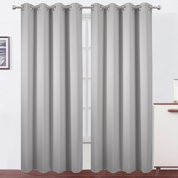 Blackout Curtains 52 x 90 Inch Long Light Grey Curtains Set of 2 Panels Room by Lemomo