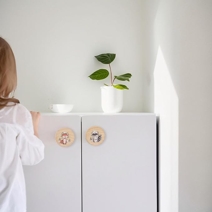 8Pack1.8 Natural Wood Nursery Dresser Cabinet Furniture Knobs Wooden Animal Cabinet Kids Cute Drawer Pulls