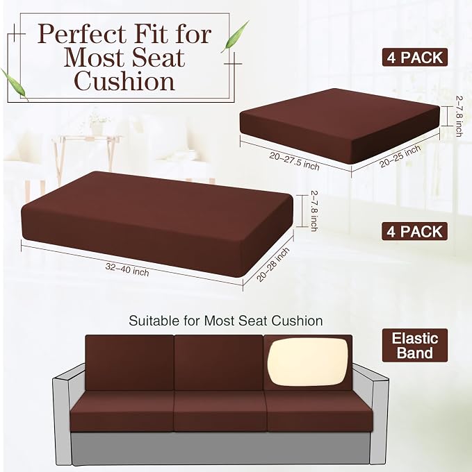 Newwiee 8 Pcs Stretch Patio Outdoor Cushion Covers Replacement, Dark Coffee | 4 - Image 4
