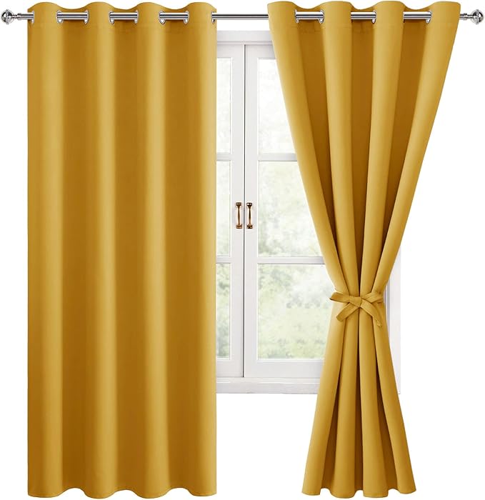 Blackout Curtains for Bedroom, 52 x 63 Inches Length Mustard Yellow | Thermal by Hiasan
