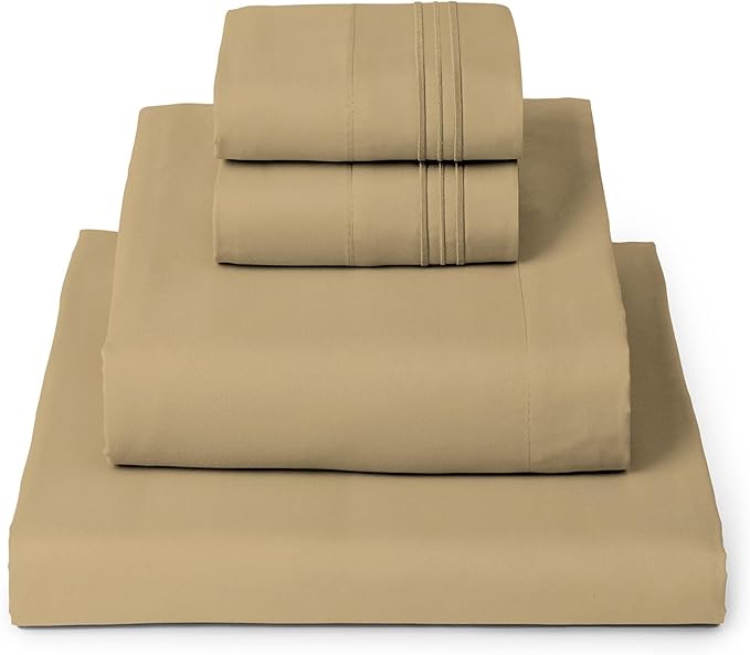 Mellanni Queen Sheets Set - 4 PC Iconic Collection Bedding - Hotel Luxury, Extra Soft, Cooling Bed Sheets - Wrinkle, Fade, Stain Resistant (Queen, Gold)