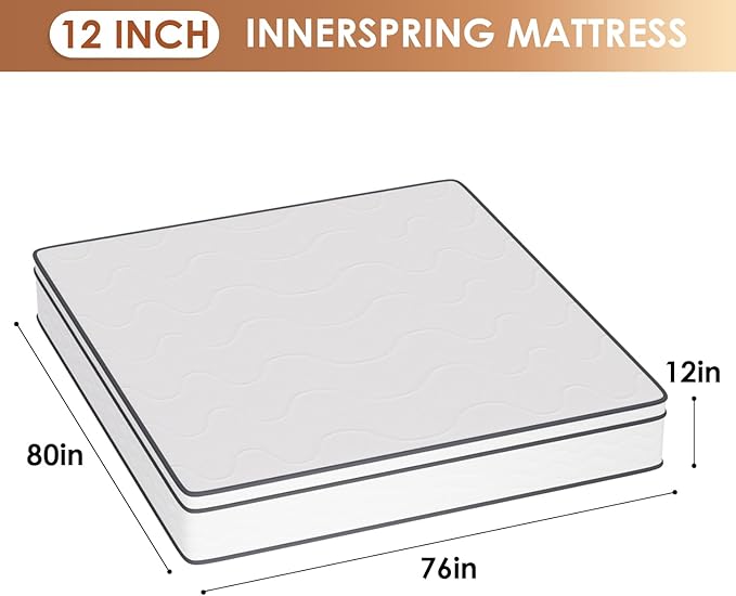 PayLessHere 12 Inch King Innerspring Mattress in a Box with Bamboo Charcoal Gel Memory Foam Fiberglass Free CertiPUR-US Certified Medium Firm Spring Mattress Pressure Relief,King