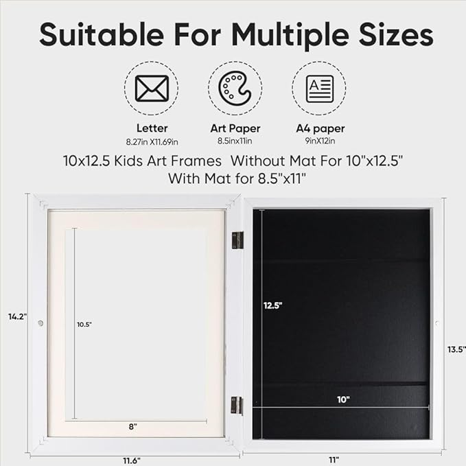 [3-Pack] Kids Artwork Frames Changeable - Kids Art Frame,Front Opening Holds 150,Children Art Projects Kids Art Frames,10x12.5 Picture Frame for Display Kid Art Work,With Storage(White)