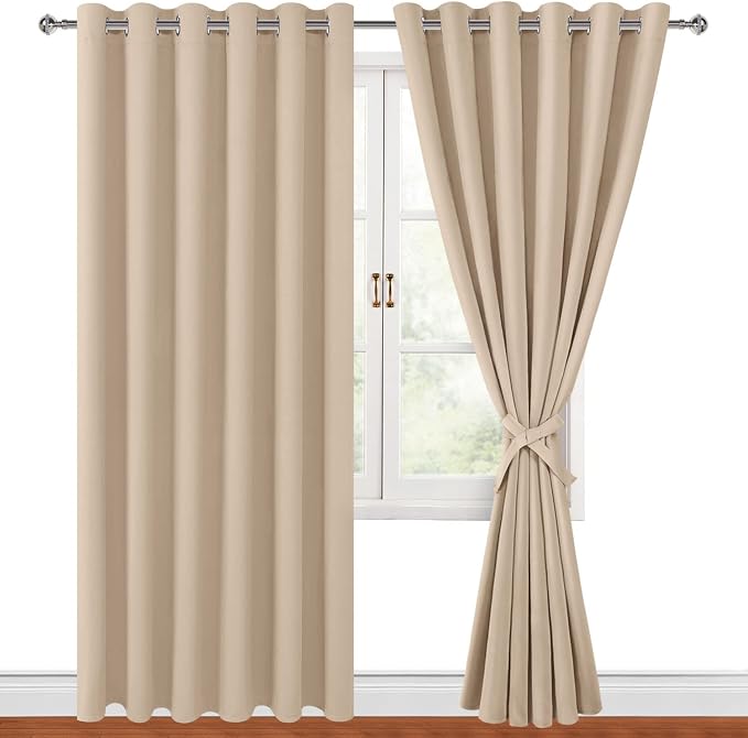 Grommet Blackout Curtains for Bedroom 70 x 84 Inches Beige 2 Panels | Thermal by Hiasan