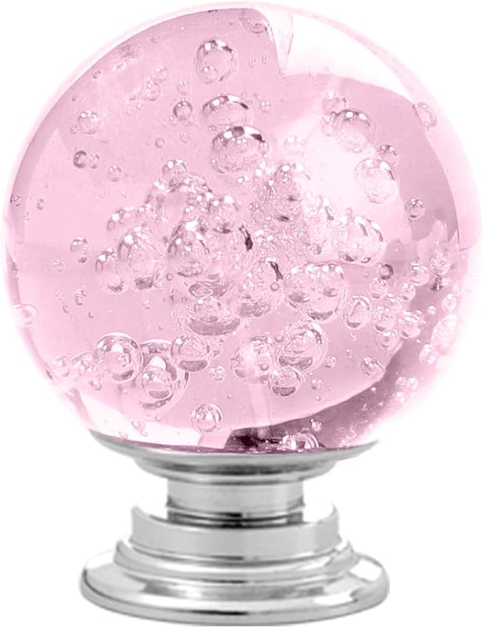 12 Pcs 30mm Round Shape Bubble Crystal Glass Cabinet Knobs with Screws Drawer Knob Pull Handle Used for Kitchen, Dresser, Door, Cupboard (Pink)