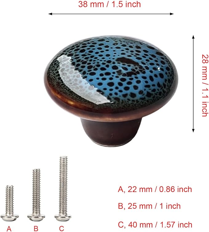 HUAMULAN 15PCS Glossy Ceramic Knobs Button Round Mushroom Cabinet Dresser Vintage Pulls Door Handles Cupboard Wardrobe Drawer, Dia. 1.5 inch 38mm,Leopard