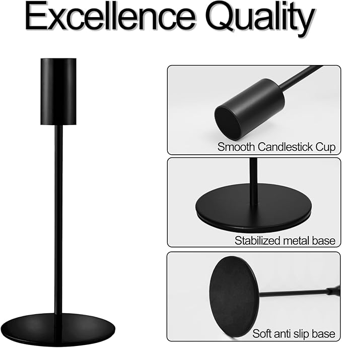 Matte Black Taper Candlestick Holders,Taper Candle Holders Set of 27,Metal Taper Candle Sticks Stand Holders,Modern Decorative Candle Holders for Wedding Certerpieces,Festive, Mantel,Home,Party