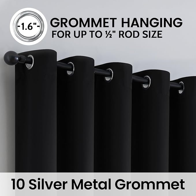 SimpleHome Black 100% Blackout Curtains Room Darkening Living Room 84 Inch | - Image 6