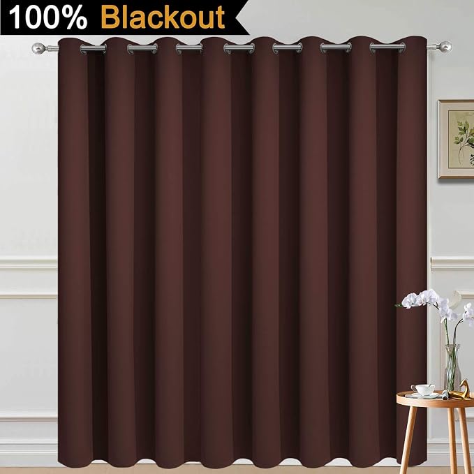 Yakamok Brown 100% Blackout Patio Door Curtain Panels W100 x L84, 1 Panel | - Image 2