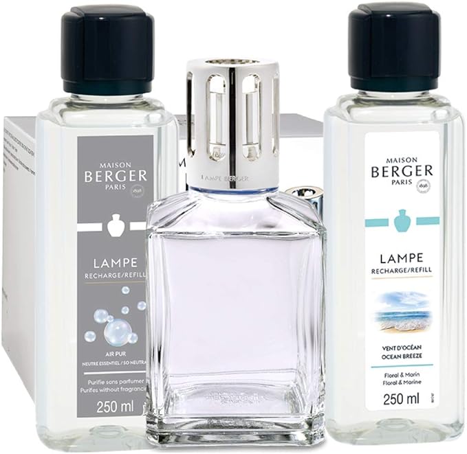 MAISON BERGER Lampe Berger Giftset - Home Fragrance Diffuser - Includes 2 Fragrances So Neutral and Ocean Breeze - 250 milliliters - 8.45 Fluid Ounces (Starter Square)