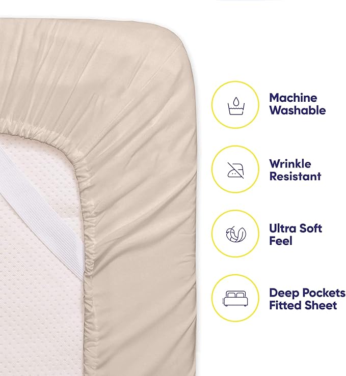 Sweet Home Collection 6 Piece 1500 Supreme Collection Brushed Microfiber Deep Pocket Sheet Set-2 Extra Pillow Cases, Great Value, Rv Short Queen, Beige