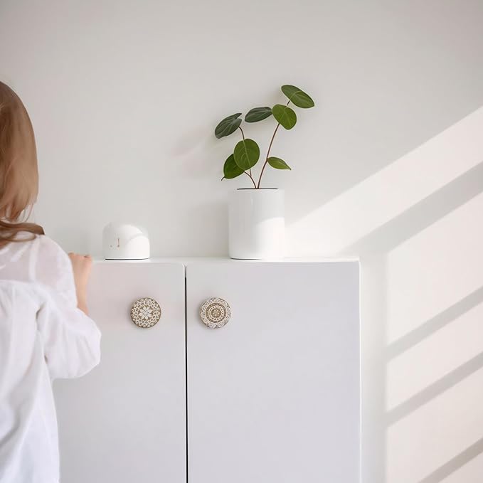 8Pack 1.8" Wooden Boho Nursery Kids Dresser Drawer Pulls Cute Cabinet Furniture Decorative Knobs