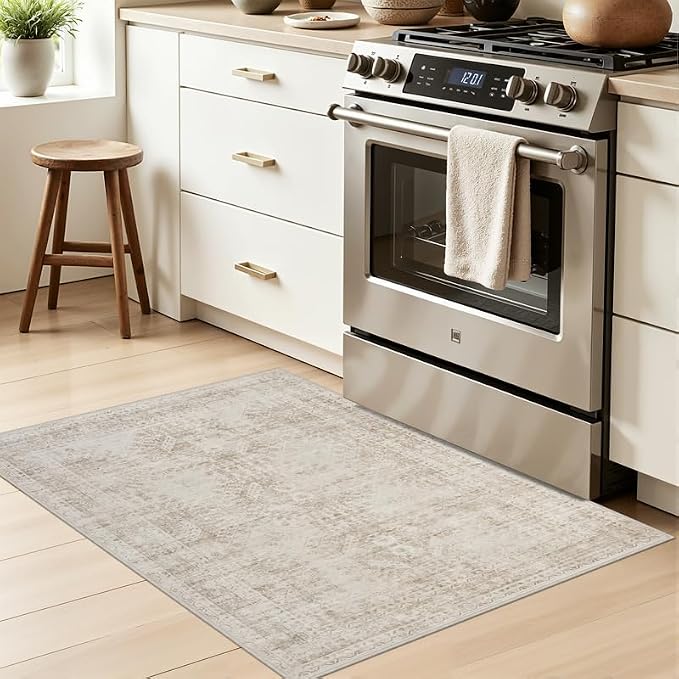 Washable Area Rugs 2x3: Neutral Living Room Bedroom Carpet Brown | Vintage Boho - Image 3