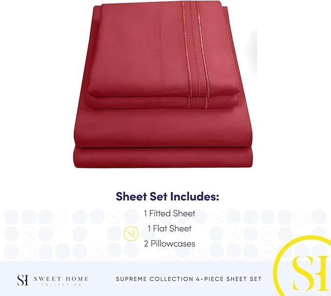 California King Sheet Sets - Breathable Luxury Sheets with Full Elastic & Secure Corner Straps Built In - 1800 Supreme Collection Deep Pocket Bedding Set, Sheet Set, California King, Burgundy