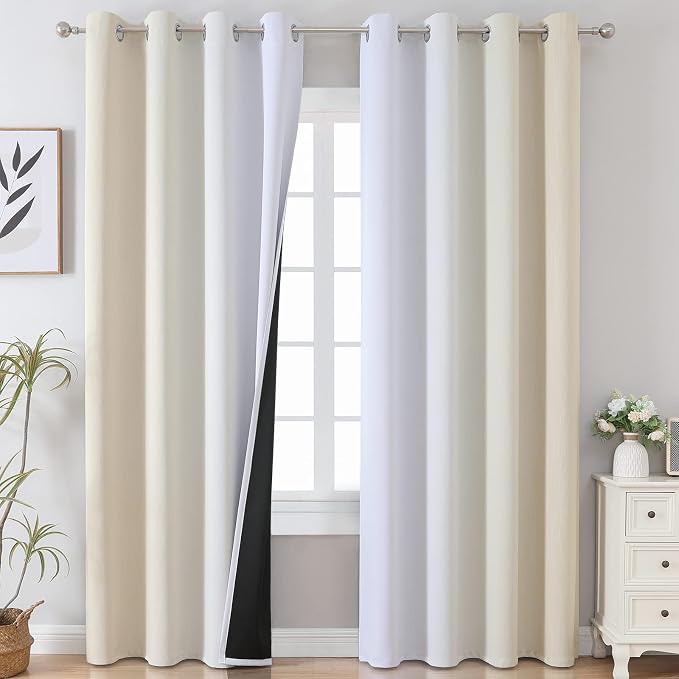 Beige and Greyish White Ombre Blackout Curtains Living Room 90 Inches Long | by ESTELARTEXTILER