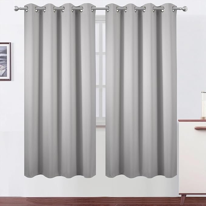 Blackout Curtains 66 x 72 Inch Long Light Grey Curtains Set of 2 Panels Room by Lemomo