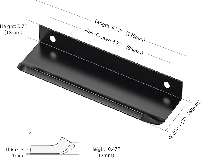 Ravinte Hardware 10 Pack Black Cabinet Handles, 4.75 Inch (120mm) Finger Edge Pulls, 3.75 Inch Hole Center, Finger Pulls for Cabinets