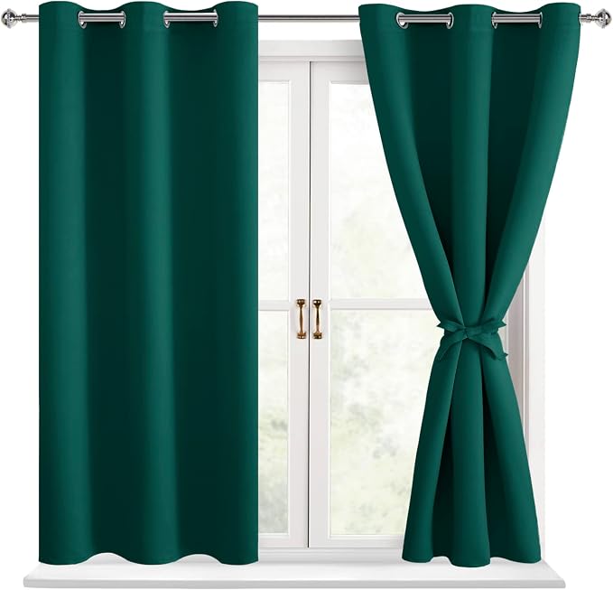 Blackout Curtains for Bedroom, Hunter Green, 42 x 54 Inch, 2 Panels | Thermal by Hiasan