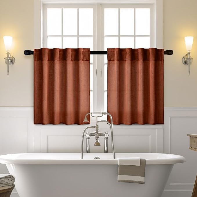 MIULEE Burnt Orange Fall Kitchen Curtain 30 Inches Long 2 Panels Farmhouse | - Image 2