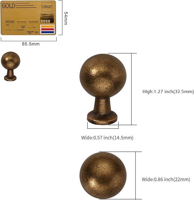 Amerdeco 10 Pack Antique Brass Cabinet Knobs Single Hole Cabinet Pulls Round Kitchen Cabinet Knobs Solid Drawer Knobs Dresser Knobs and Pulls for Bathroom Cabinets ZH0041