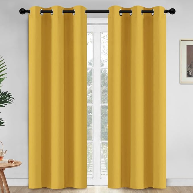 Yakamok Room Darkening Curtains 42x84 inch Long Mustard Yellow-Living Room | 2 by Yakamok