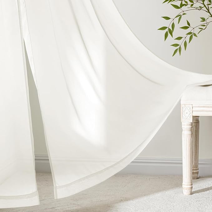 MIULEE Ivory Sheer Curtains 63 Inches Long 4 Panels 42 x 63 Inches | Light - Image 6