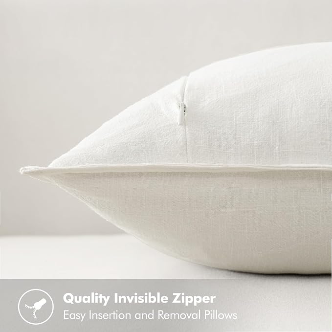 MIULEE Decorative Linen Euro Sham Pillow Covers 28x28 Inch Cream White | Boho - Image 3