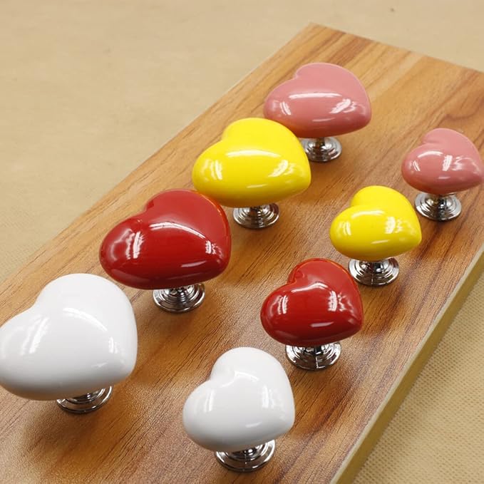 HUAMULAN 8PCS Heart Shape Glossy Ceramic Knobs Cabinet Dresser Pulls Door Handles Cupboard Wardrobe Drawer Backplate,Big Size Yellow