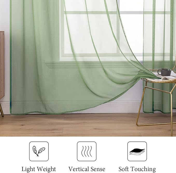 MIULEE Sage Sheer Curtains for Living Room 54 X 72 Inches, 2 Panels | Solid - Image 4