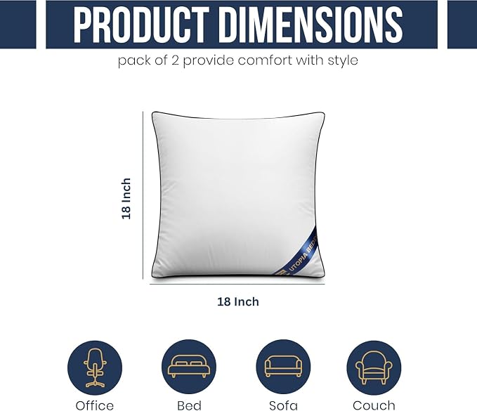 Utopia Bedding 18x18 Throw Pillow Inserts, Decorative Pillows, Plush & - Image 2