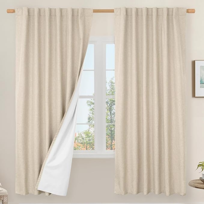 72 Inches 100% Blackout Natural Linen Curtains by LAMIT