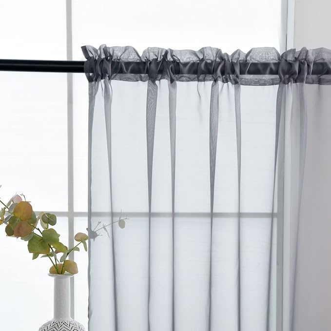 SpaceDresser Sheer Voile Window Treatment Rod Pocket Curtain Panels - Image 4