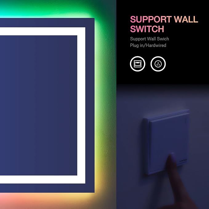 LOAAO 60”X36“ RGB LED Bathroom Mirror with Lights, Large, Anti-Fog, Dimmable Smart Lighted Bathroom Vanity Mirror, Multiple Light Modes, RGB Backlit + Front Light, Memory Function, Tempered Glass