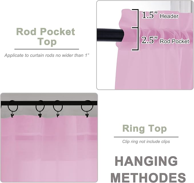Pink Sheer Curtains 120 Inches Long 2 Panels Set, Airy Lightweight Sheer Pink - Image 4