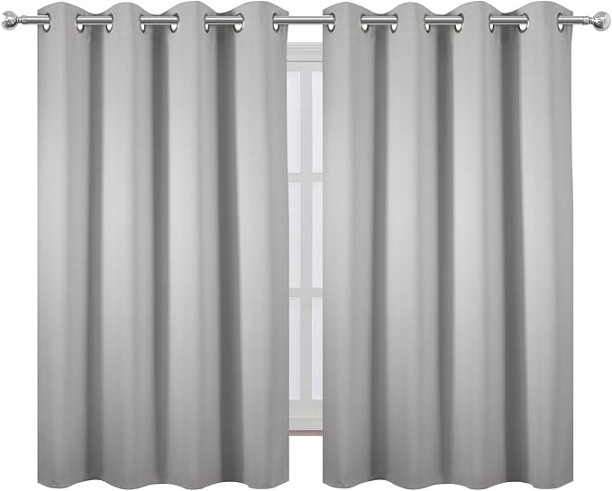 Blackout Curtains 66 x 54 Inch Long Light Grey Curtains Set of 2 Panels Room - Image 2