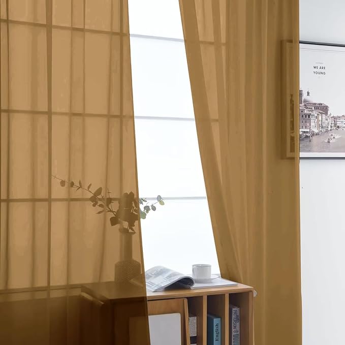 SpaceDresser Basic Rod Pocket Sheer Voile Window Curtain Panels Light Brown 1 - Image 4