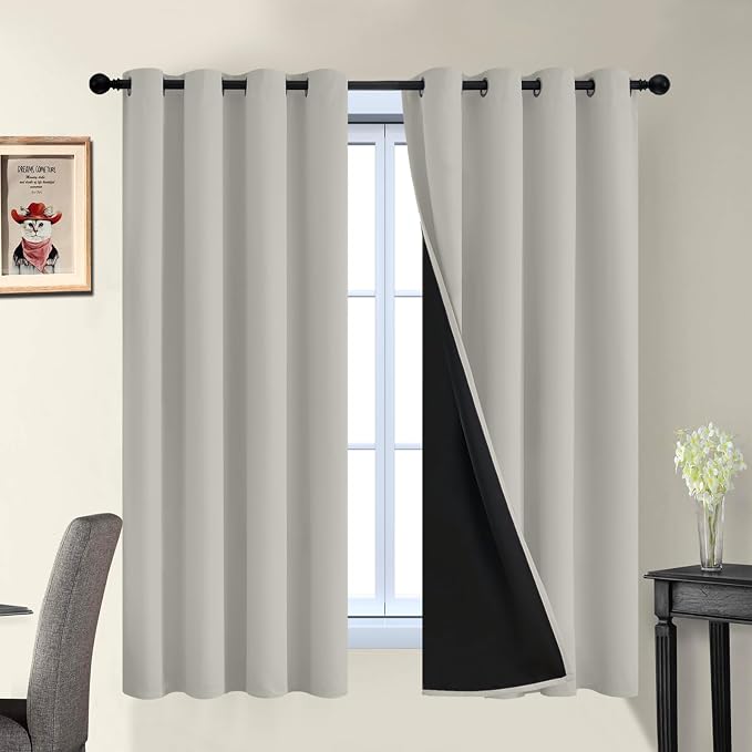 Yakamok Cream Beige 100% Blackout Curtains 63 Inches Long 52" Wide 2 Panels | by Yakamok