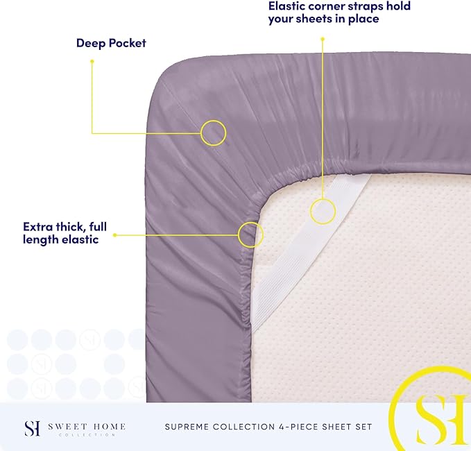 Full Size Sheet Sets - Breathable Luxury Sheets with Full Elastic & Secure Corner Straps Built In - 1800 Supreme Collection Extra Soft Deep Pocket Bedding Set, Sheet Set, Full, Plum