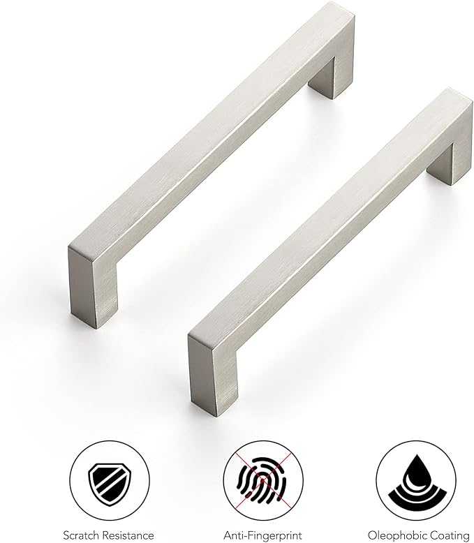 Ravinte 10 Pack 5 Inch Kitchen Square Cabinet Handles Satin Nickel Pulls Brushed Nickel Kitchen Cabinet Hardware Handles for Cupboard Drawer Pulls
