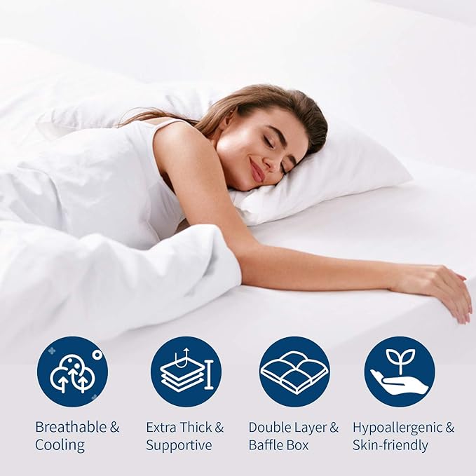 ELEMUSE King Size Extra Thick Fusion Goose Down Feather Filled Mattress Topper, Plush Fluffy Double Layer Pillowtop Mattress Pad Cover, Soft Featherbed with 8-21 Inch Deep Pocket
