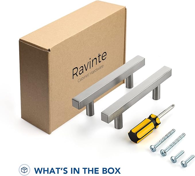 Ravinte 50 Pack Cabinet Handles 3 Inch Brushed Nickel Cabinet Pulls Square Hardware for Kitchen - 5 Inch Total Length