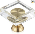 24-Pack 1-1/4-Inch White Cabinet Glass Crystal knobs Brass Drawer Round Knobs Dresser Pulls, Gold Hardware Kitchen Closet knobs for Bifold Doors