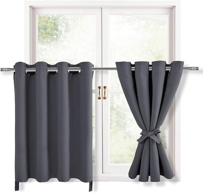 Grommet Blackout Curtains for Bedroom 52 x 30 Inches Long Dark Grey | Thermal - Image 7