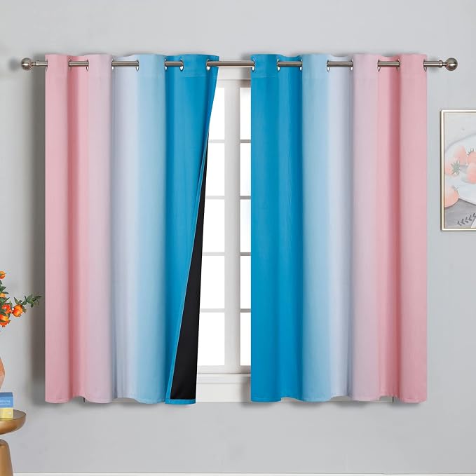 Pink and Blue Ombre Curtains for Bedroom 45 Inch Long | Room Darkening Curtains - Image 2