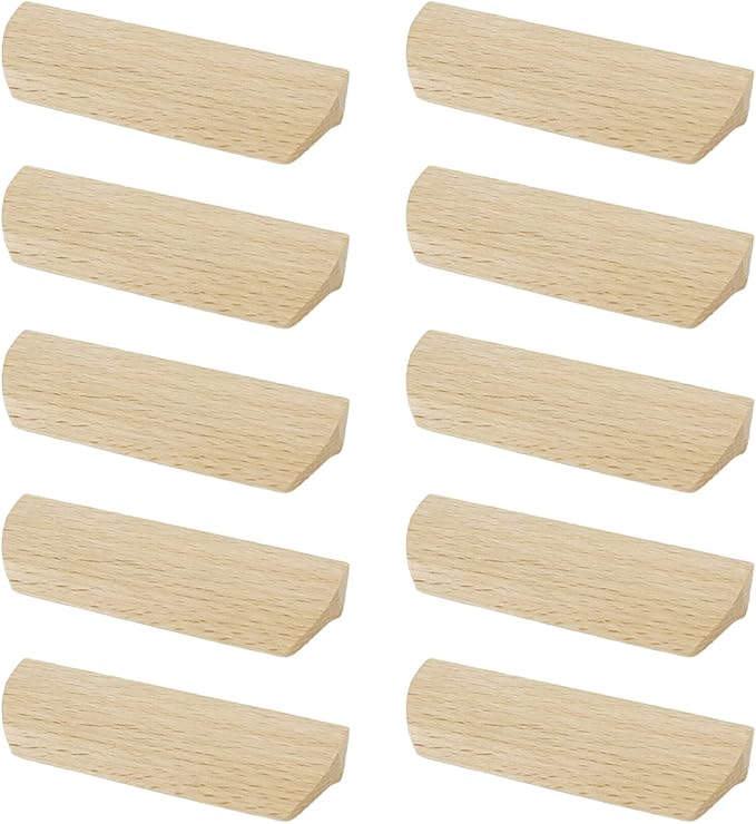 10Pcs Unfinished Wood Solid Furniture Pulls Handles, Paintable Wooden Cupboard Closet Drawer Handle Pull,L 3.54",HD 2.52"