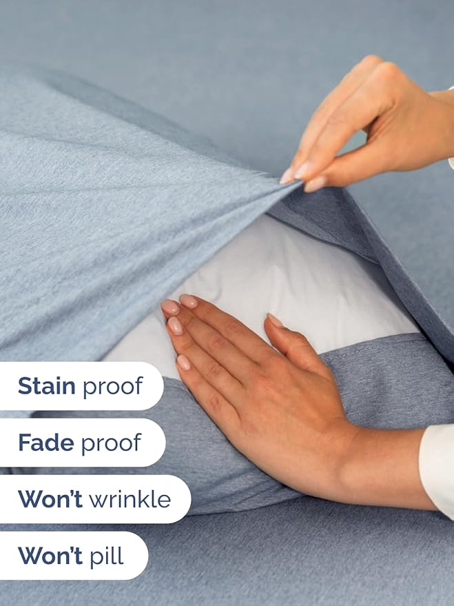 Extra Deep Cal King Sheet Set - 6 Piece Breathable & Cooling Sheets - Hotel Luxury Bed Sheets Set - Easy Fit - Soft, Wrinkle Free & Comfy Sheets Set - Heathered Blue Sheet Set w/Extra Deep Pockets